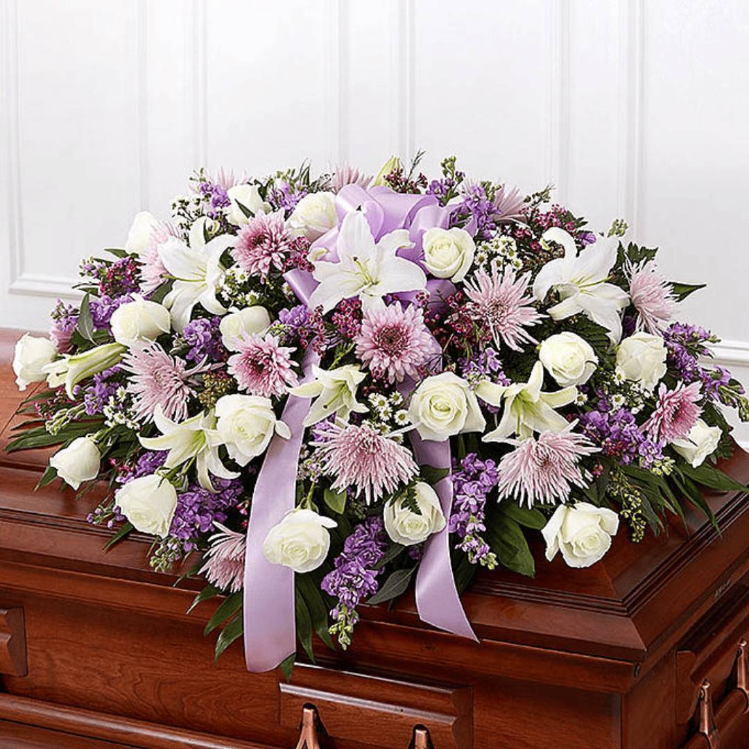 Casket Spray: Lilies & Roses (Lilac & White)
