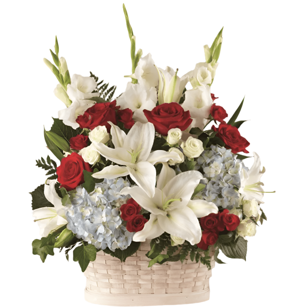 Basket Arrangement (Red, White & Blue)