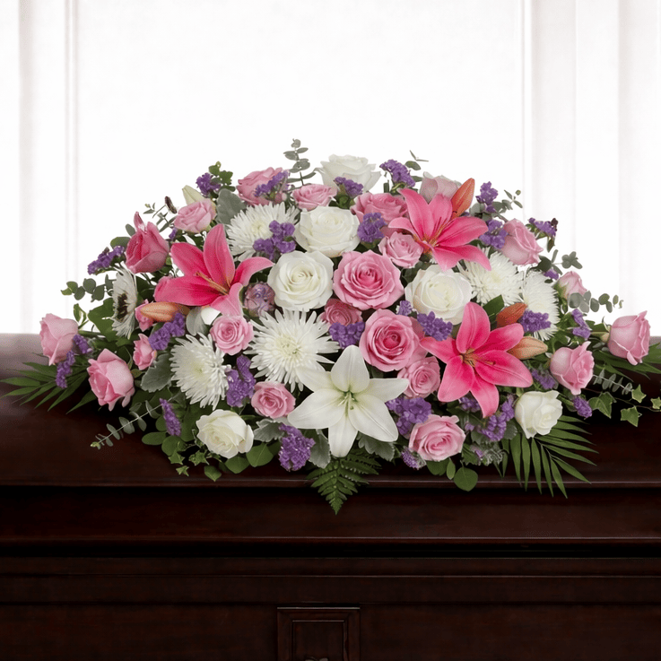 Casket Spray: Lilies & Roses (White & Pink)