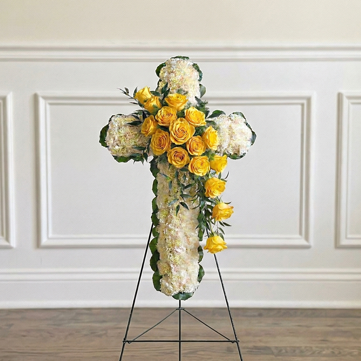 Classic Cross (White Canations & Yellow Roses)