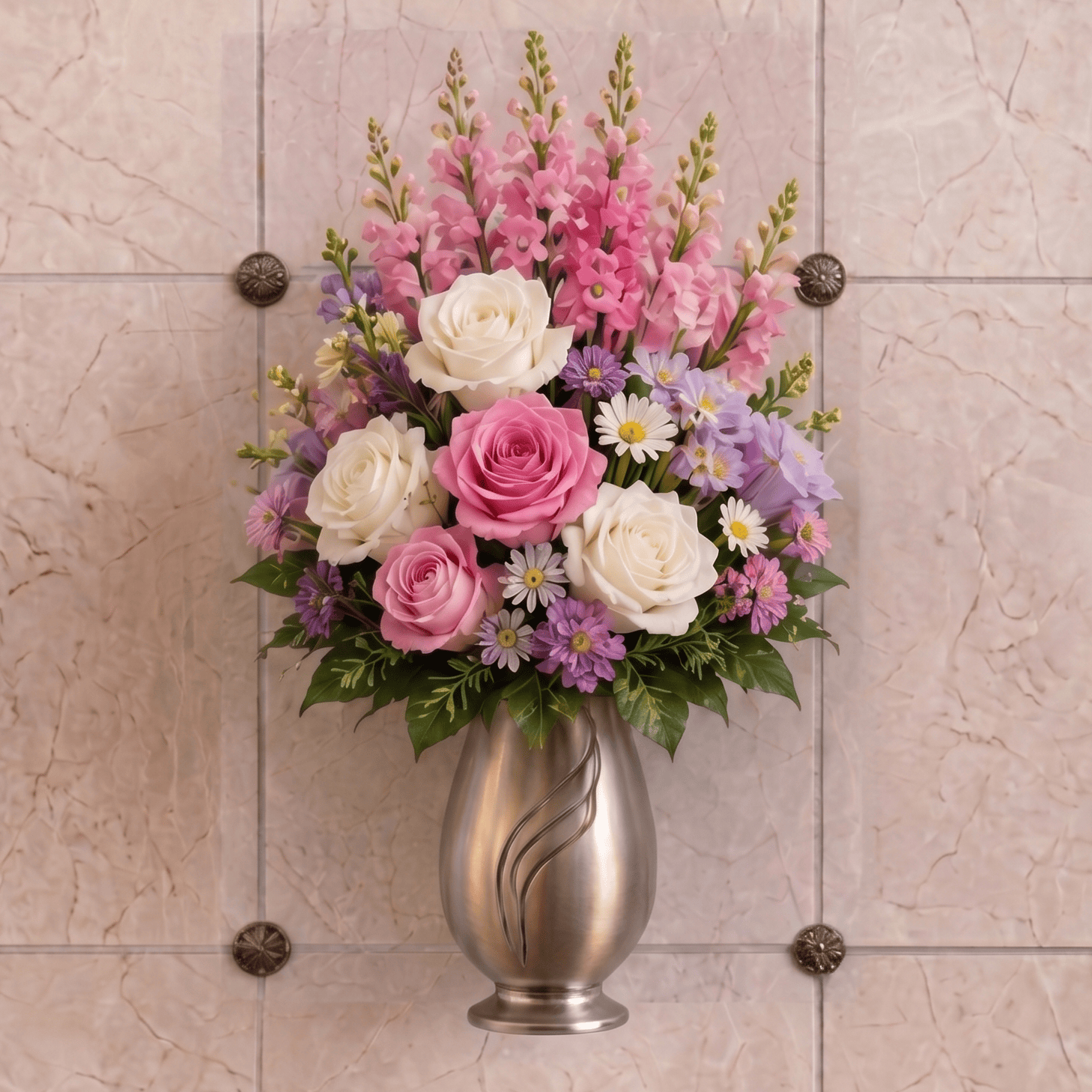 Artificial Mausoleum: Roses, Snapdragons & Asters (Pink, White & Lavender)