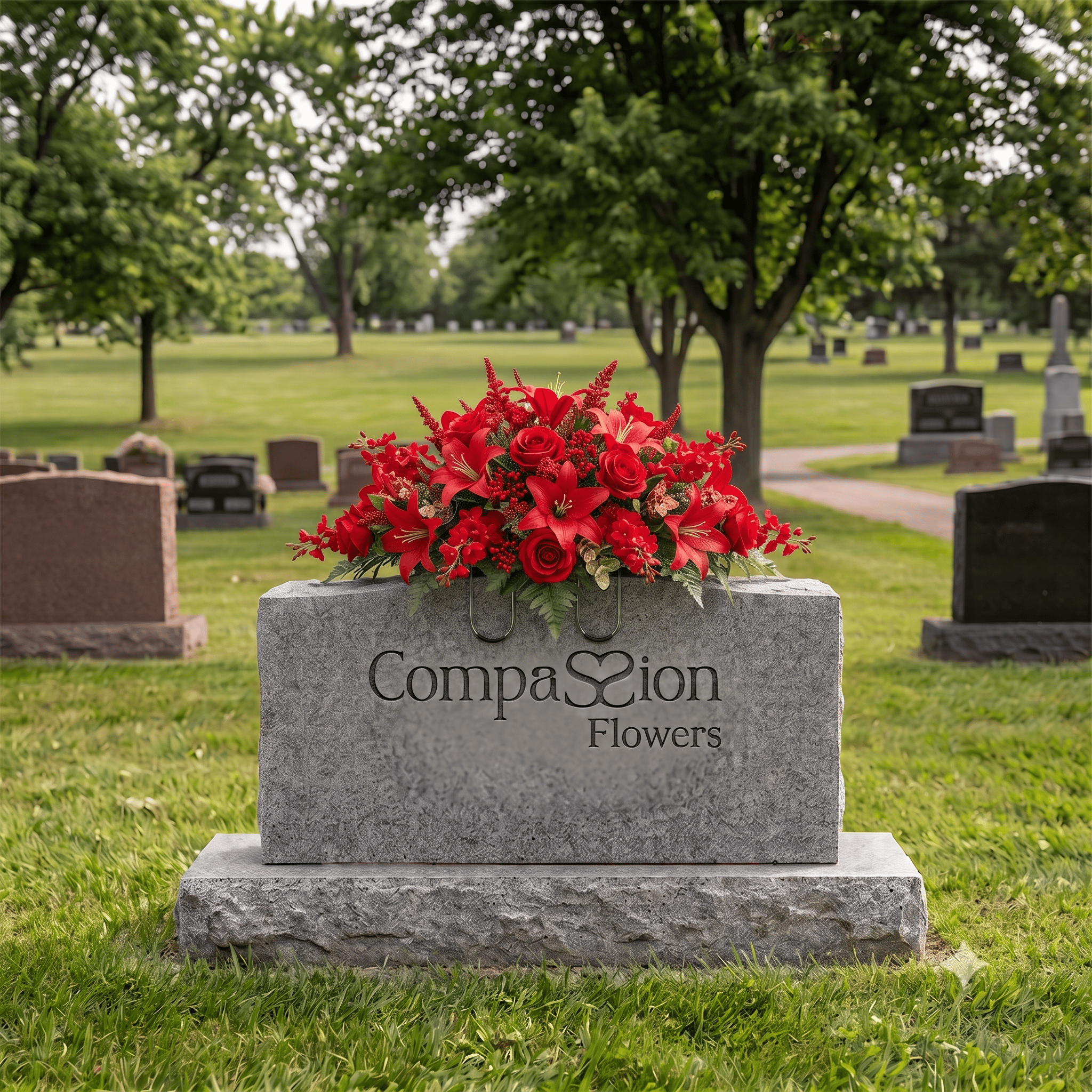 Tombstone Saddle: Lilies & Roses (Red)