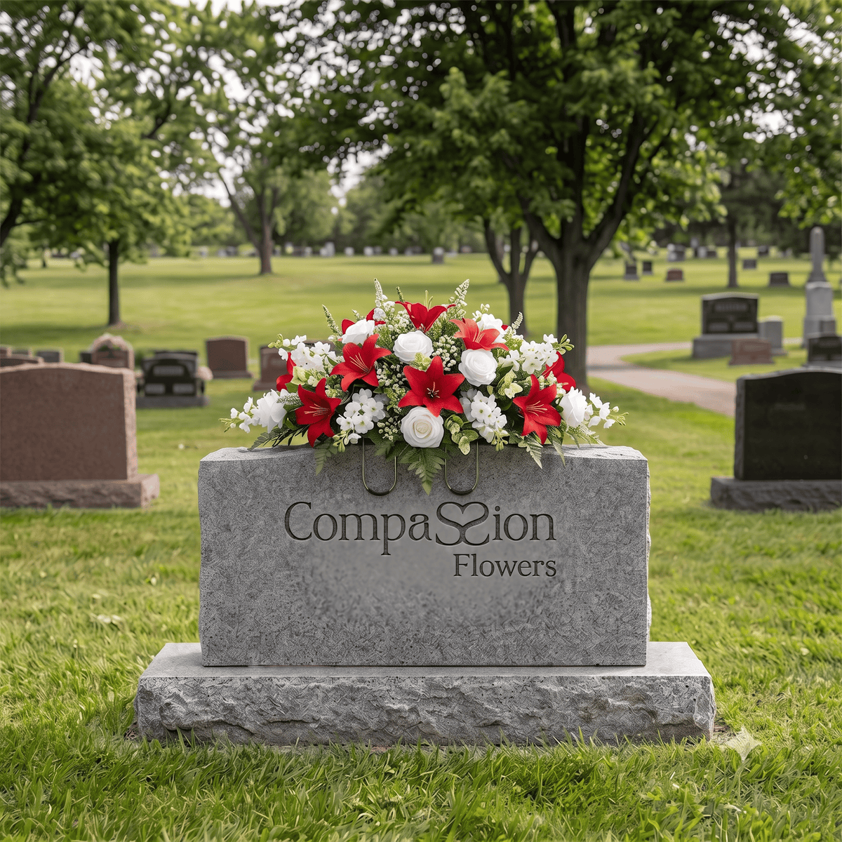 Tombstone Saddle: Lilies & Roses (White)