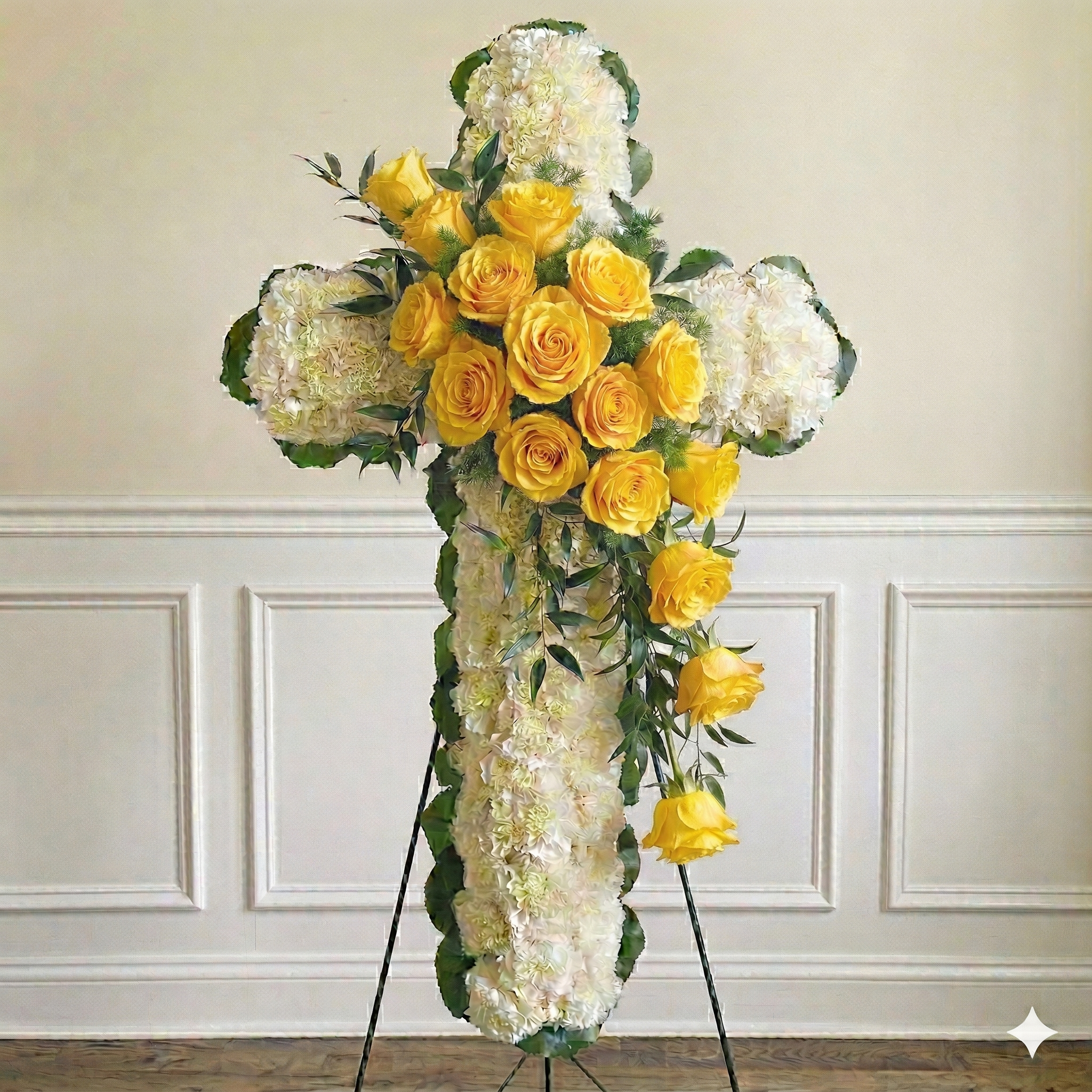 Classic Cross (White Carnations & Yellow Roses)