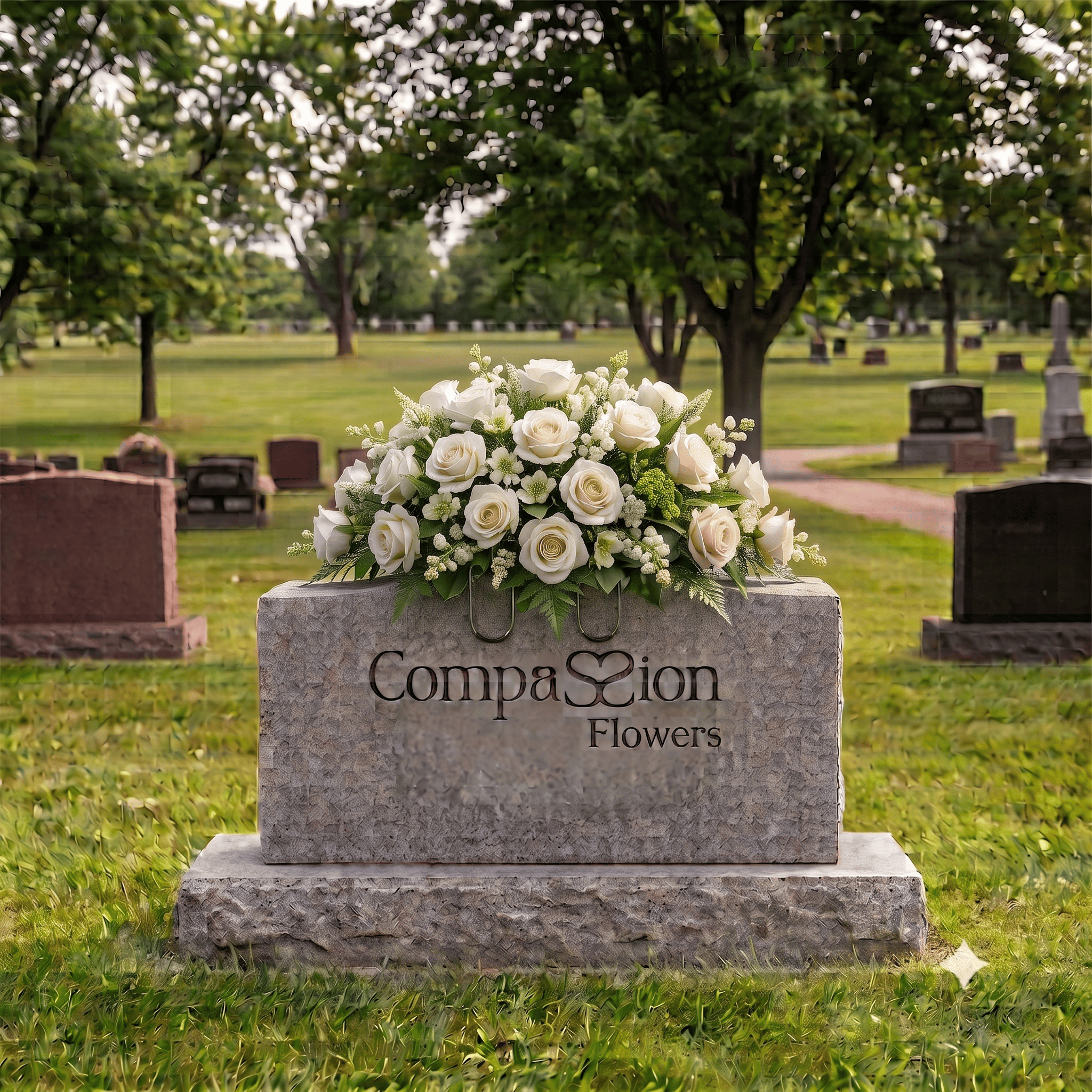 Tombstone Saddle: Roses & Hydrangeas (White)