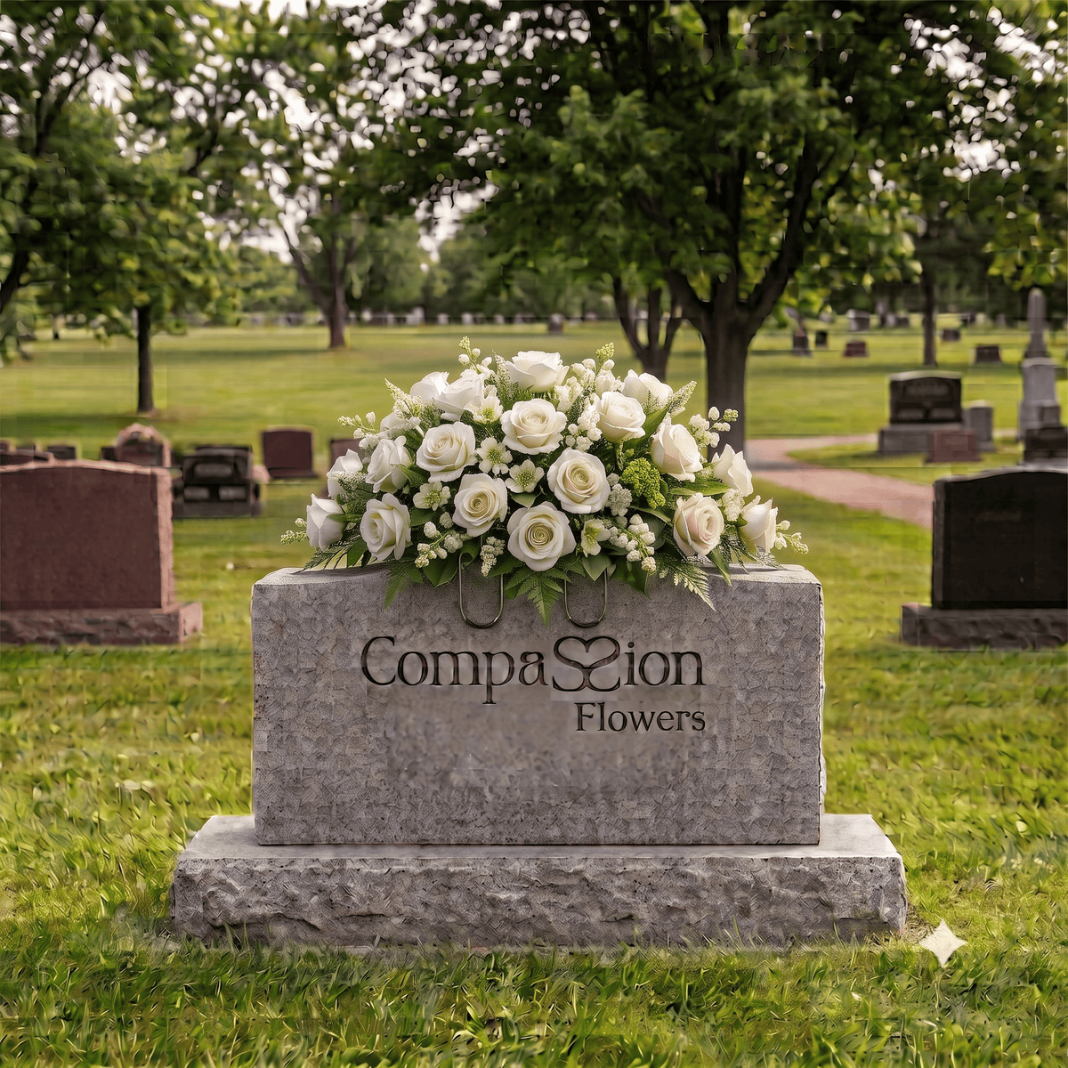 Tombstone Saddle: Roses & Hydrangeas (White)