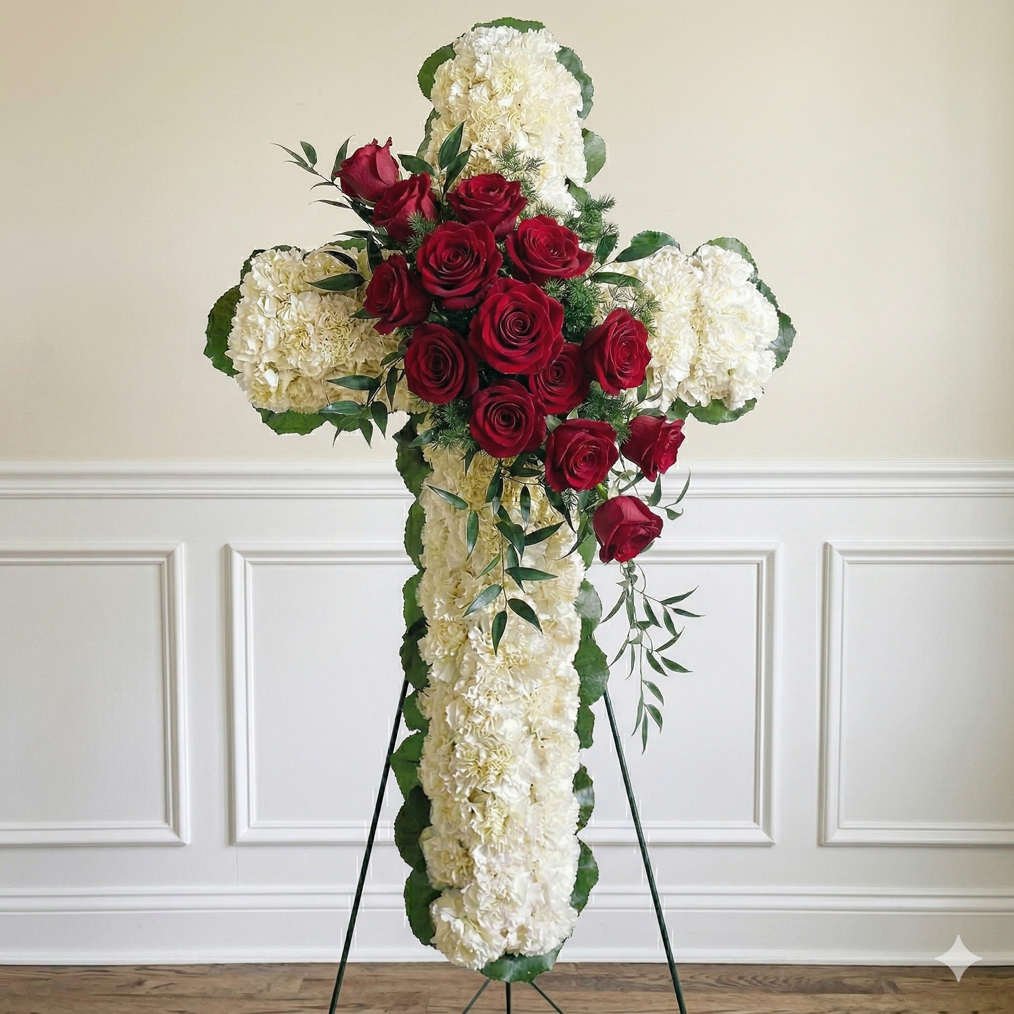 Classic Cross (White Carnations & Red Roses)
