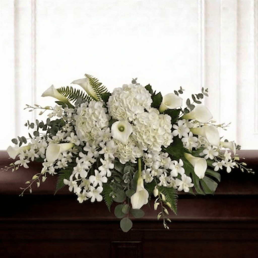 Casket Spray: Calla Lilies & Orchids (White)