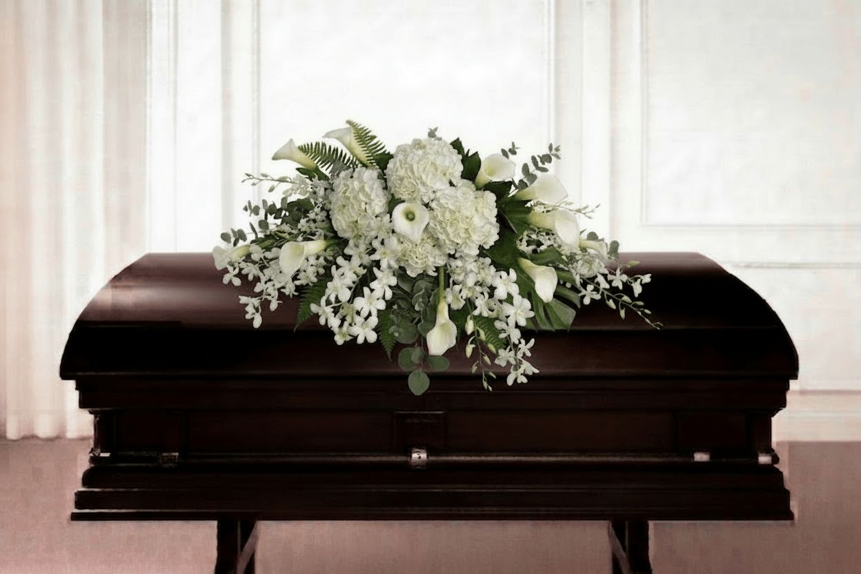 Casket Spray: Calla Lilies & Orchids (White)