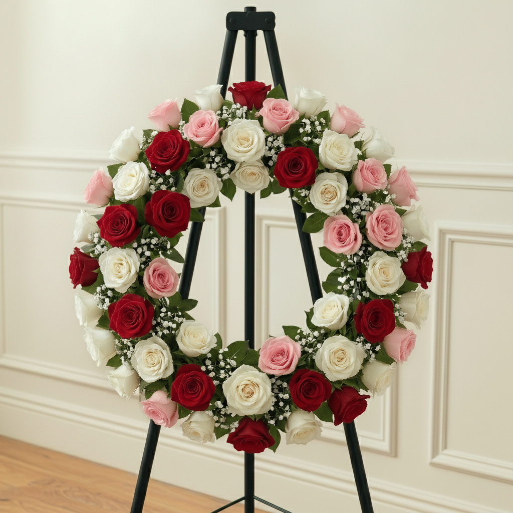 Wreath: Roses (Red, Pink & White)