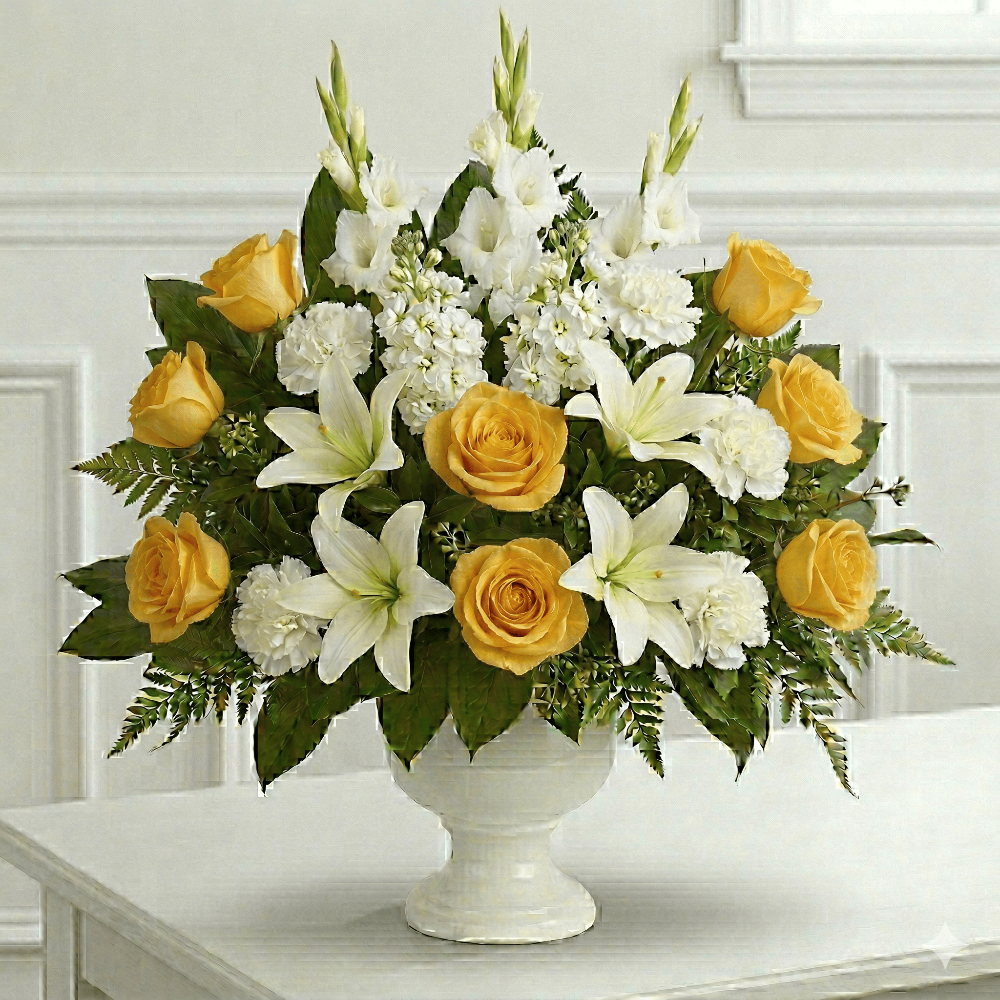Urn Arrangement (Yellow and White Mixed Flowers)