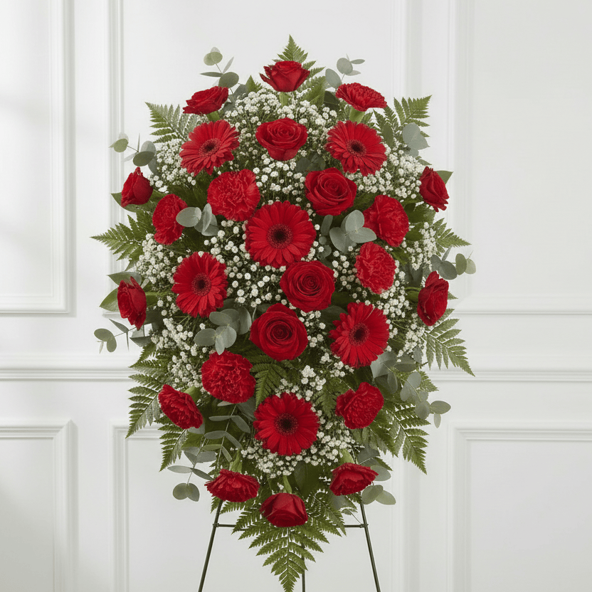 Teardrop Spray: Roses & Carnations (Red)