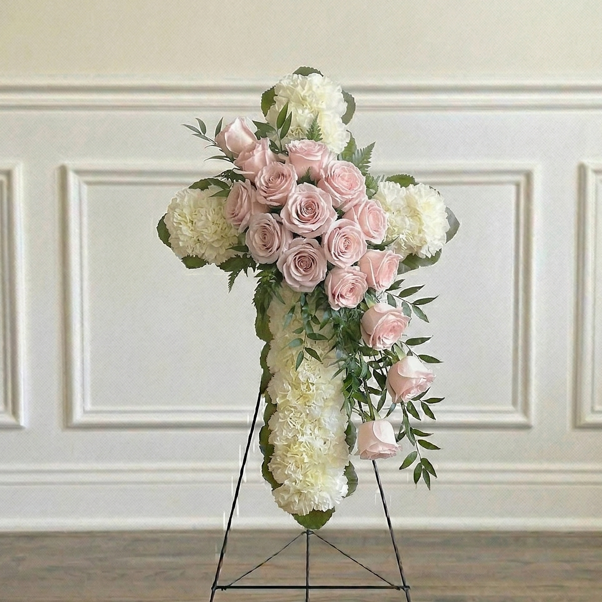 Classic Cross (White Carnations & Pink Roses)
