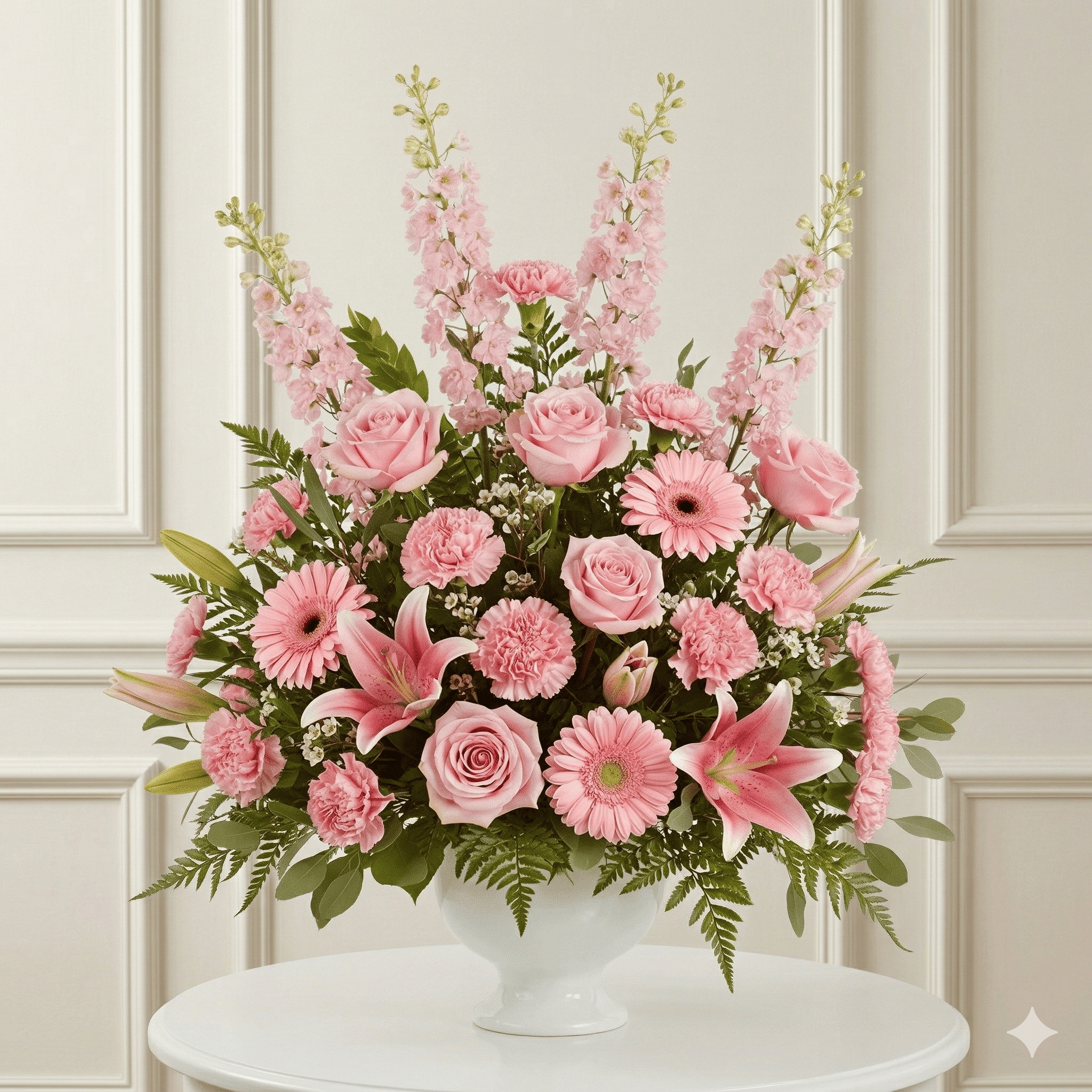 Urn Arrangement (Pink Roses, Carnations, Gerbers, Lilies)