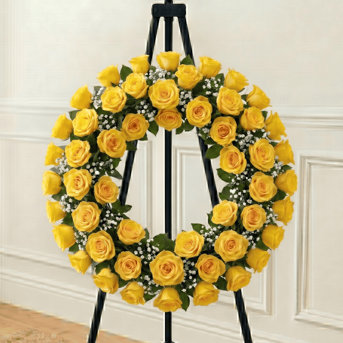 Compasion Yellow Wreath: Roses & Baby Breath (Yellow) – Compassion Flowers