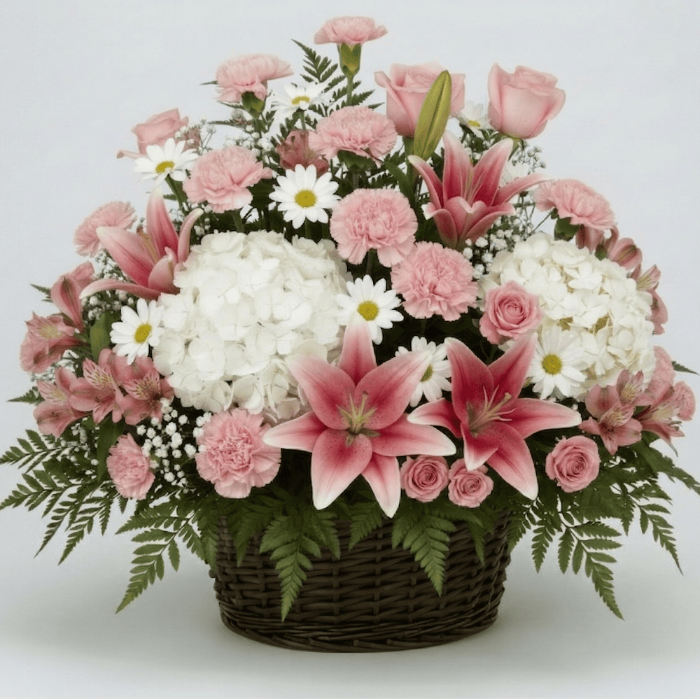 Basket Arrangement (Pink & White)