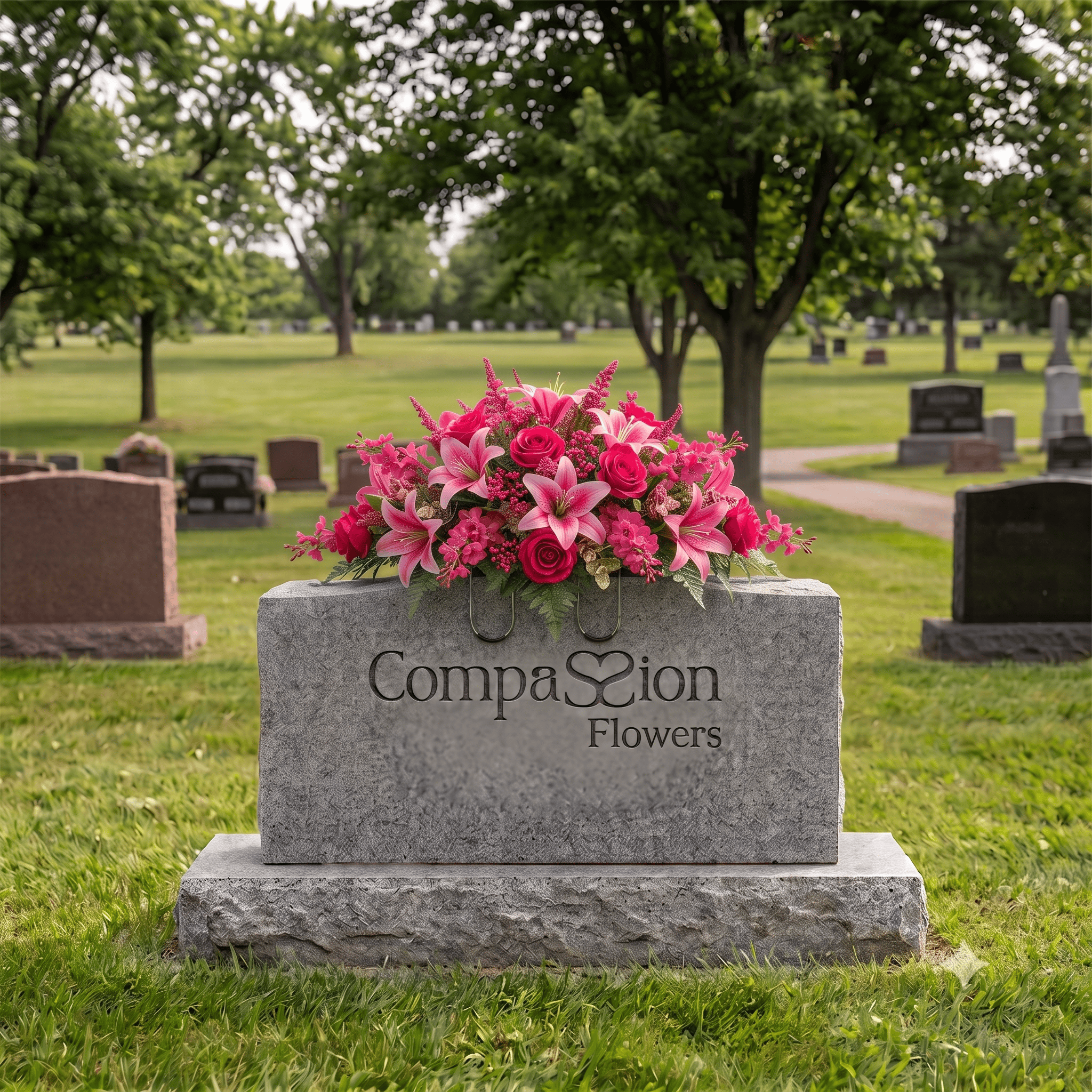 Tombstone Saddle: Lilies & Roses (Hot Pink)