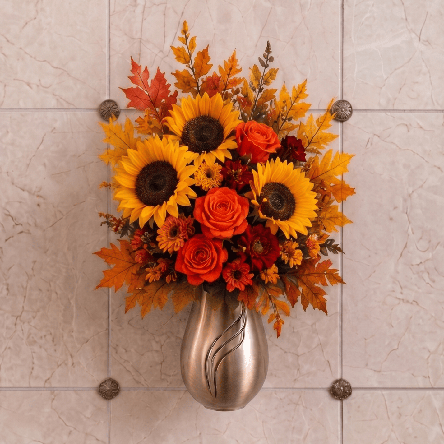Artificial Mausoleum: Sunflowers, Roses & Chrysanthemums (Orange & Yellow)