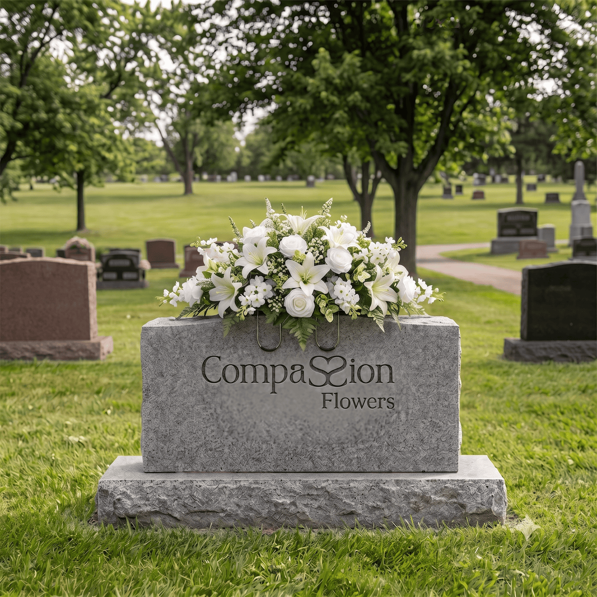 Tombstone Saddle: Lilies & Roses (White)