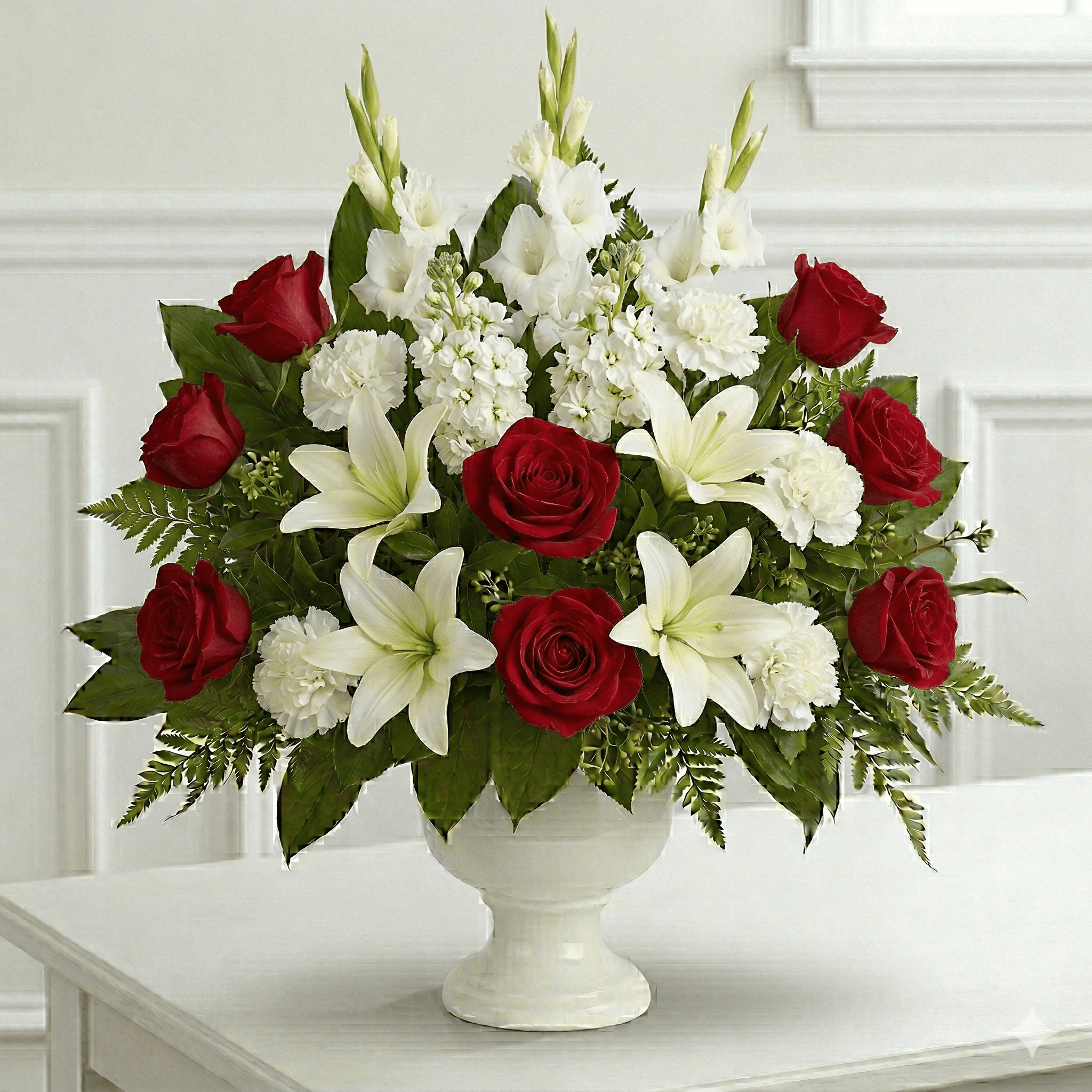 Urn Arrangement (Red & White Mixed Flowers)