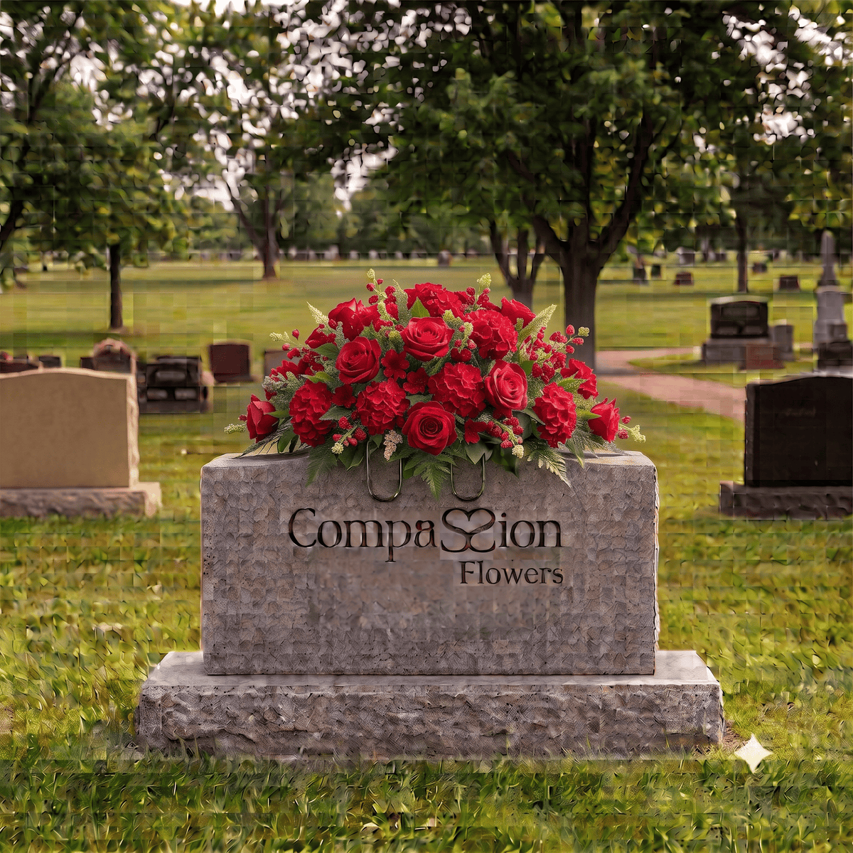 Tombstone Saddle: Roses & Hydrangeas (Red)
