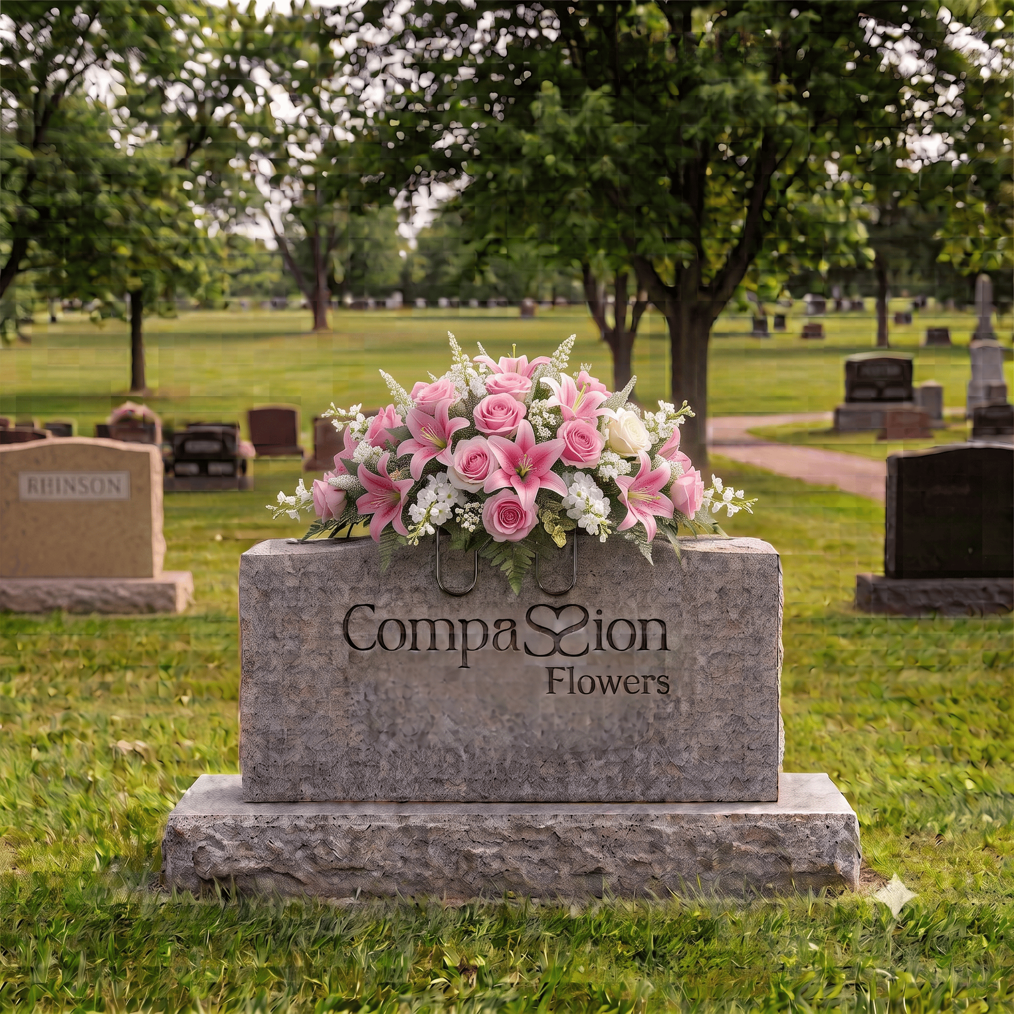 Tombstone Saddle: Lilies & Roses (Pink)