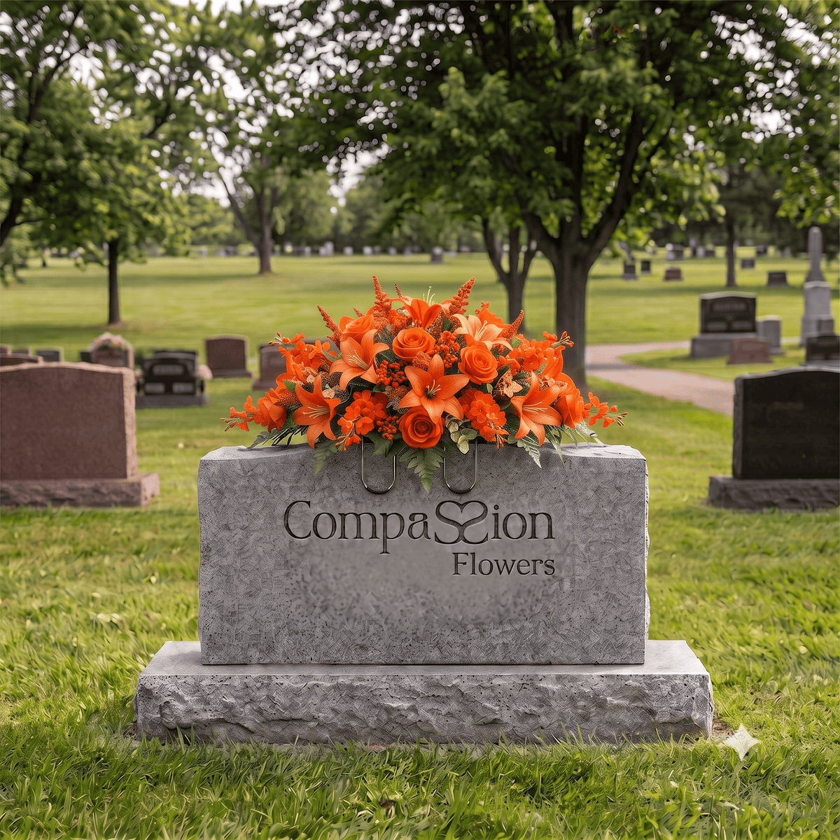 Tombstone Saddle: Lilies & Roses (Orange)