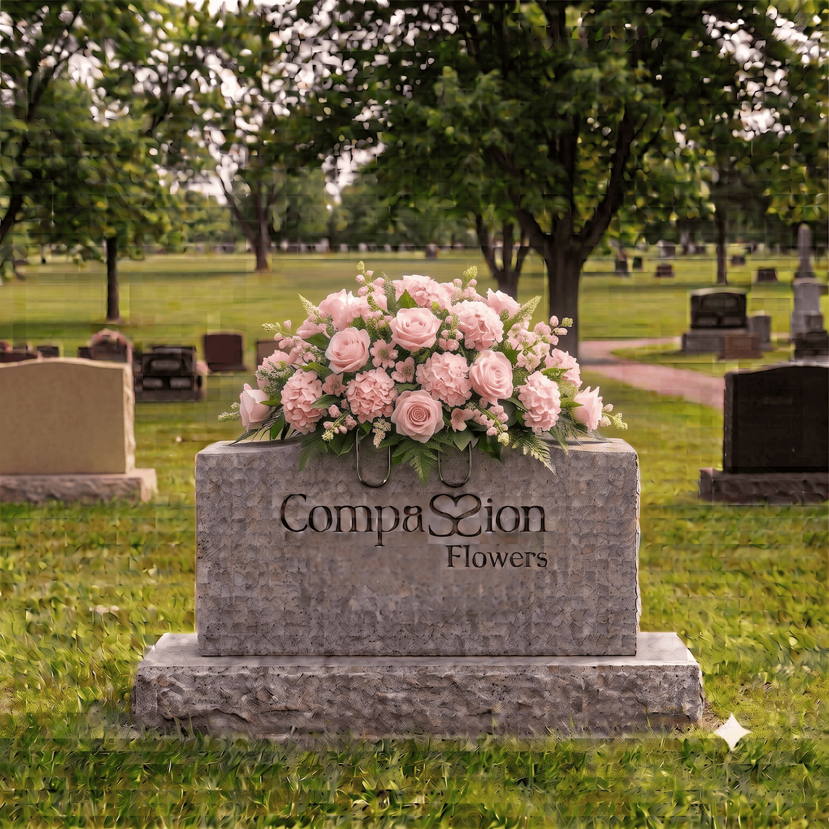 Tombstone Saddle: Roses & Hydrangeas (Pink)