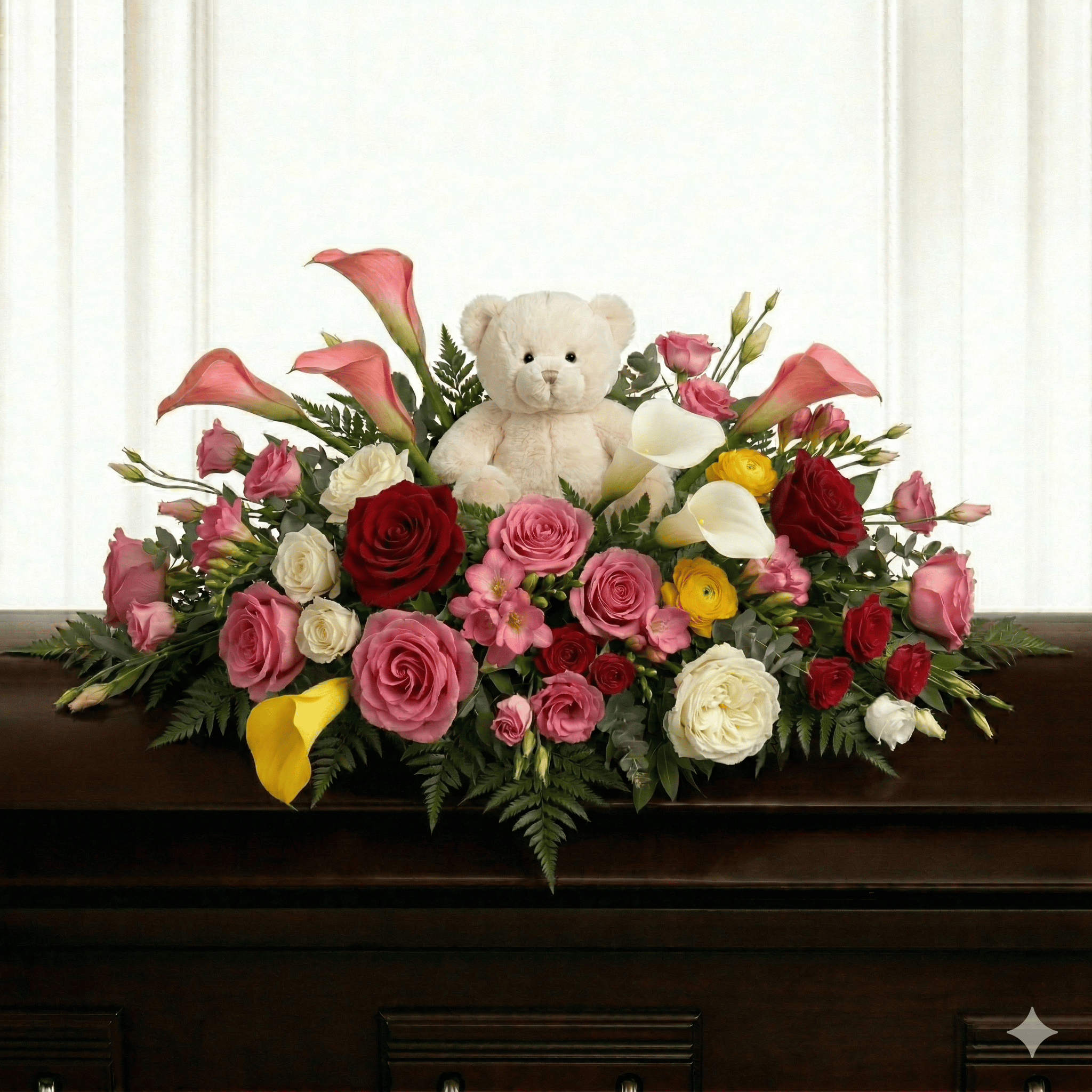 Children's Casket Spray: Calla Lily, Roses & Lisianthus (Mixed)