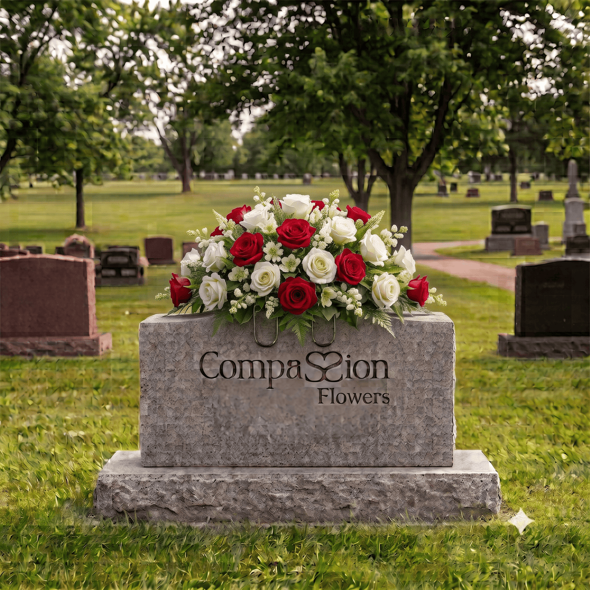 Tombstone Saddle: Roses (Red & White)