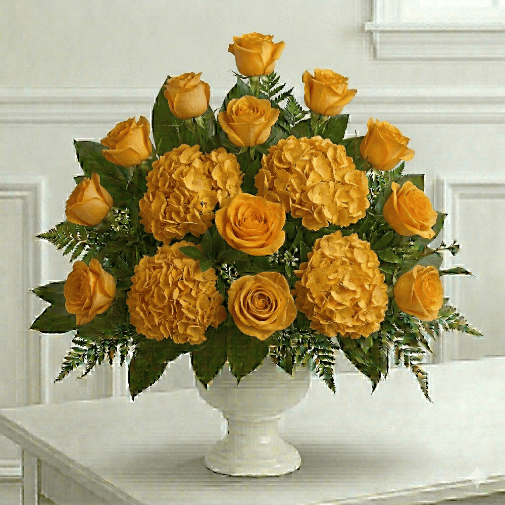Urn Arrangement (Yellow Roses & Hydrangeas)