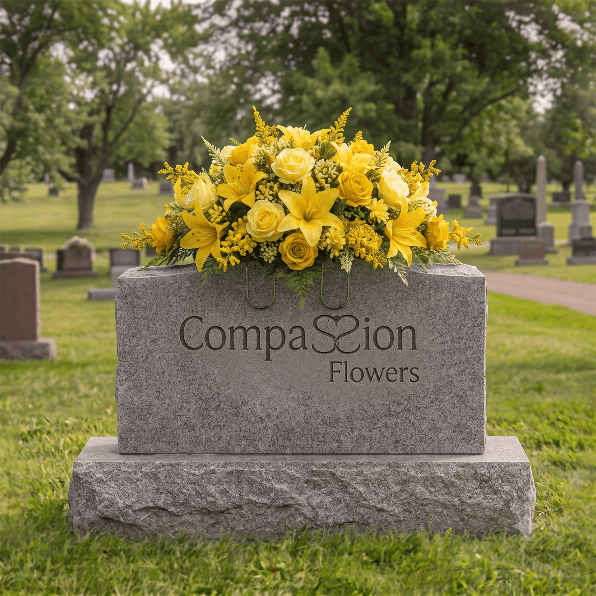 Tombstone Saddle: Lilies & Roses (Yellow)