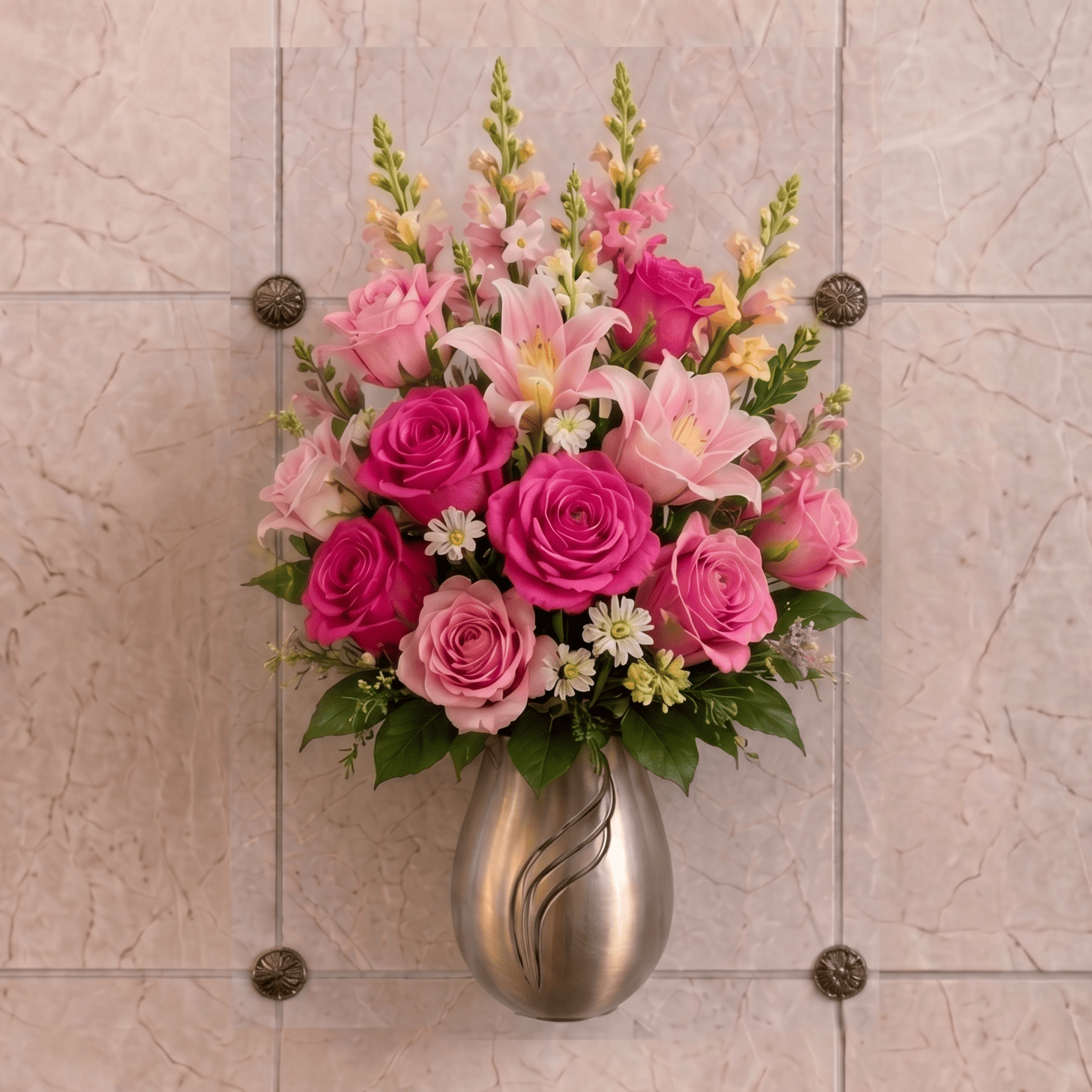 Artificial Mausoleum: Roses, Lilies & Snapdragons (Hot Pink & Pink)