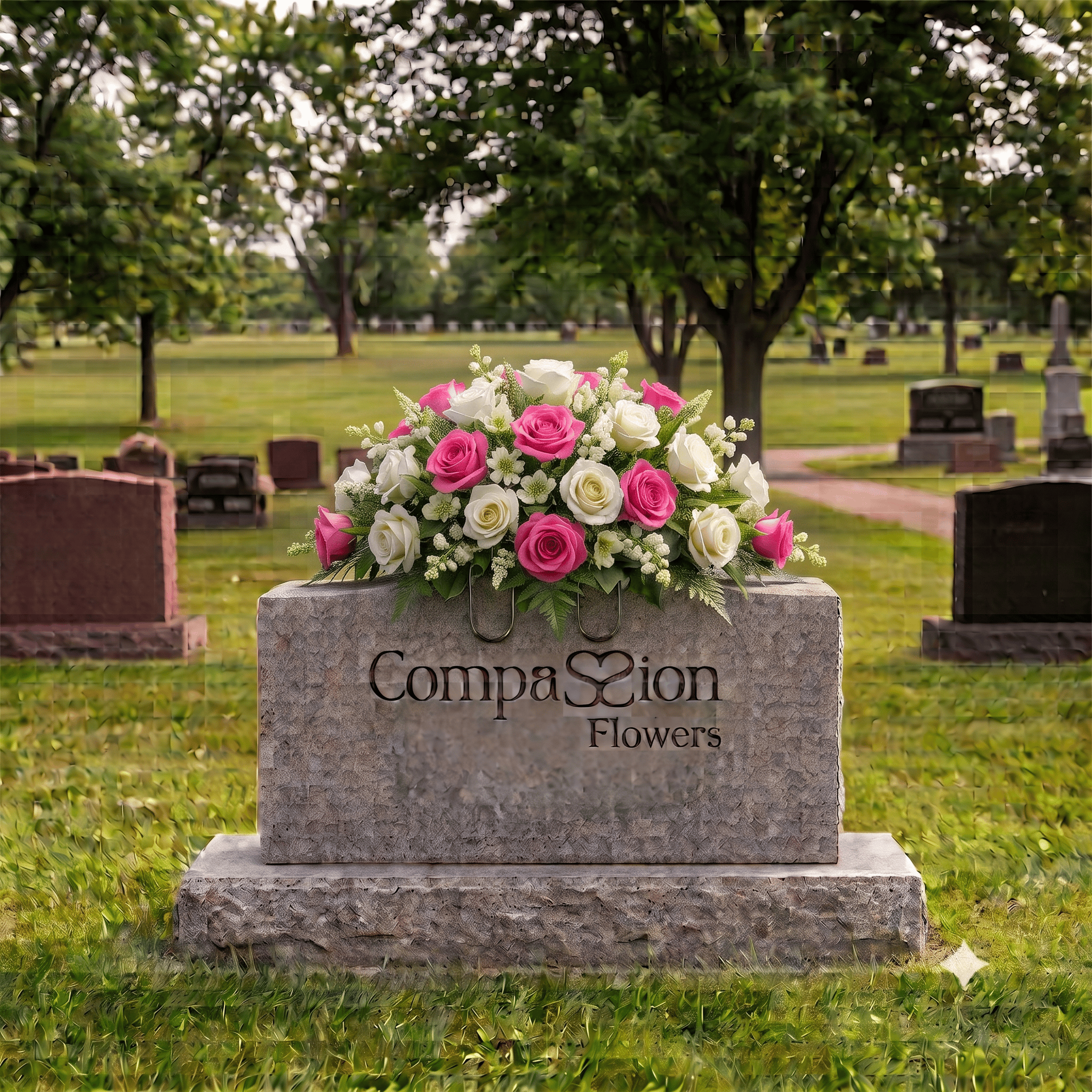Tombstone Saddle: Roses (Pink & White)