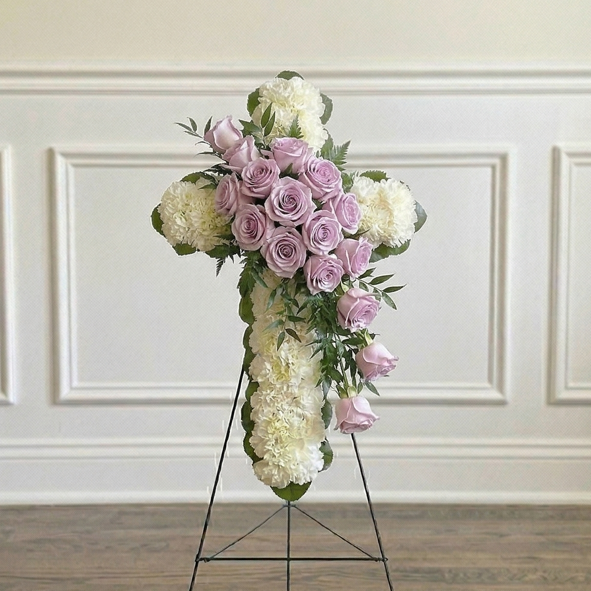 Classic Cross (White Carnations & Lavender Roses)