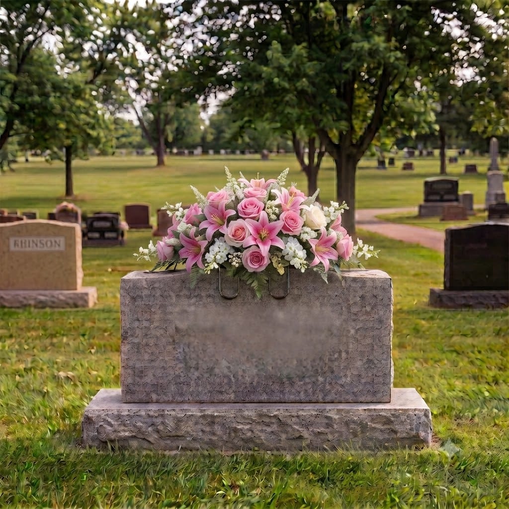 Headstone Saddle: Lilies & Roses (Pink)