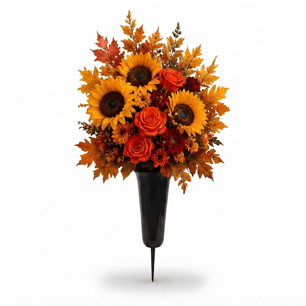 Artificial Cemetery Cone: Roses, Lilies & Snapdragons (Hot Pink & Peach) — Fall