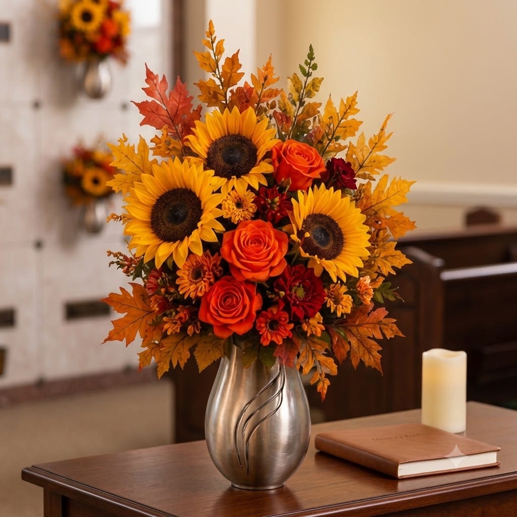 Artificial Mausoleum: Sunflowers, Roses & Chrysanthemums (Orange & Yellow)