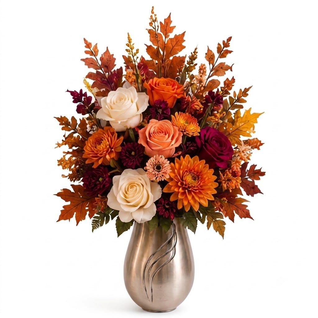 Artificial Mausoleum: Roses, Chrysanthemums & Gerberas (Orange, White & Burgundy)