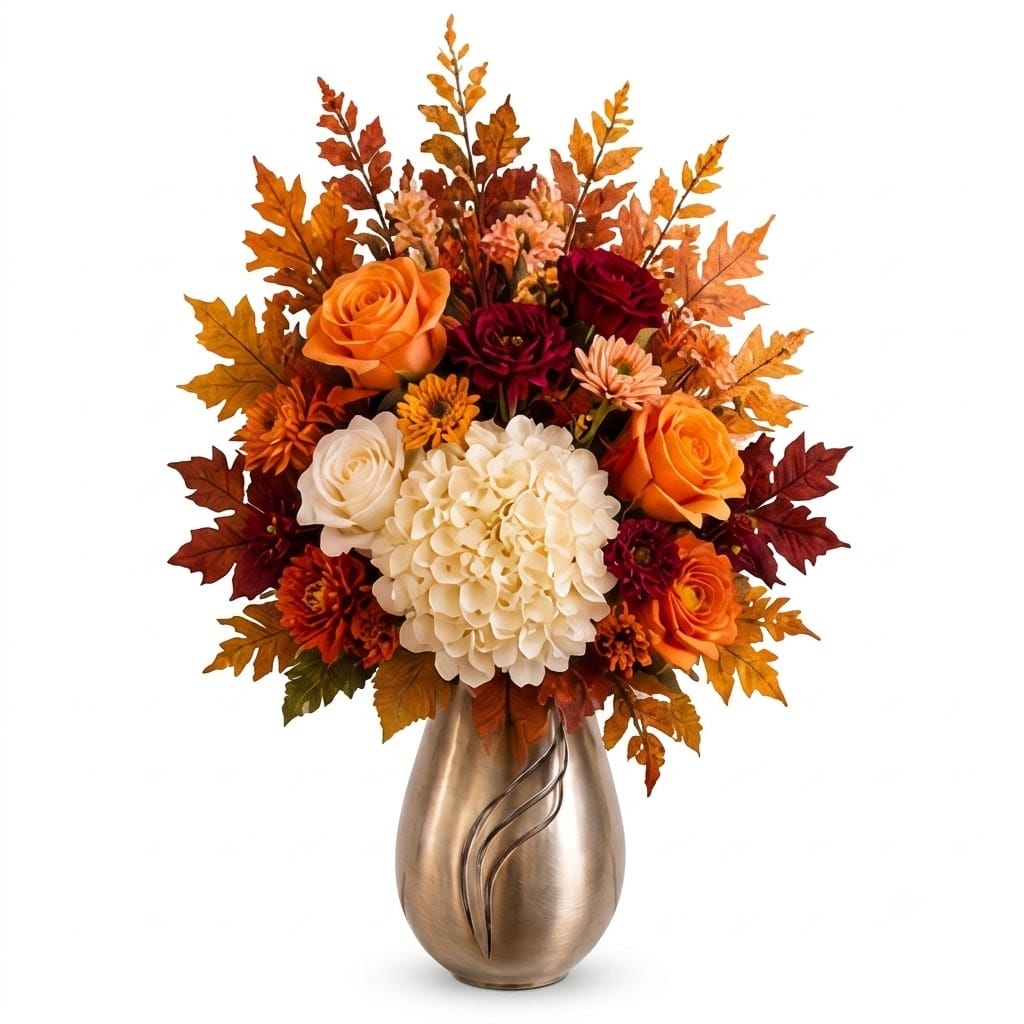 Artificial Mausoleum: Roses, Dahlias & Chrysanthemums (Orange, White & Burgundy)