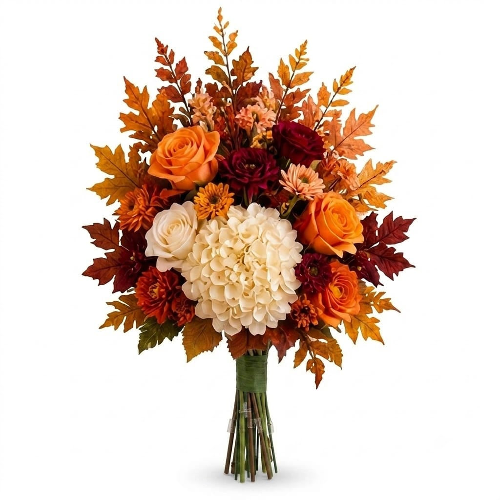 Artificial Mausoleum: Roses, Dahlias & Chrysanthemums (Orange, White & Burgundy)