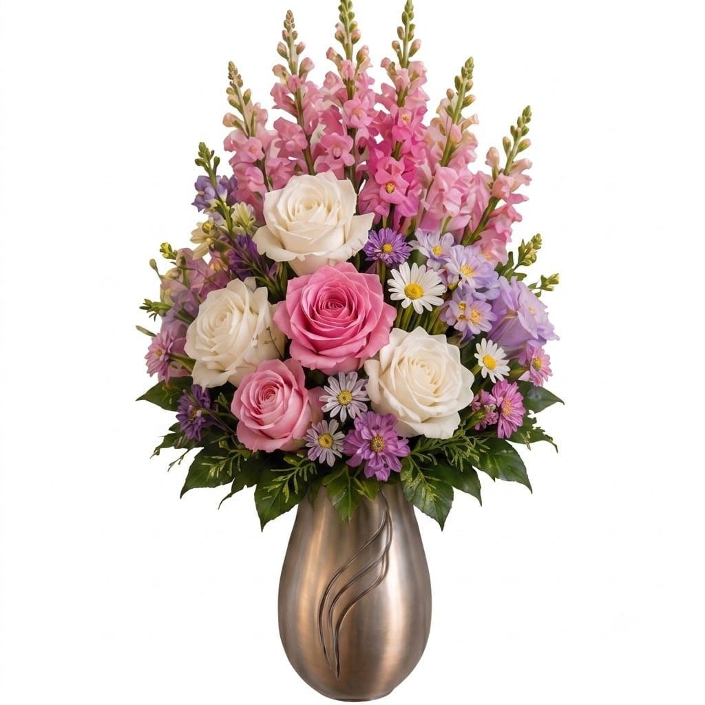 Artificial Mausoleum: Roses, Snapdragons & Asters (Pink, White & Lavender)