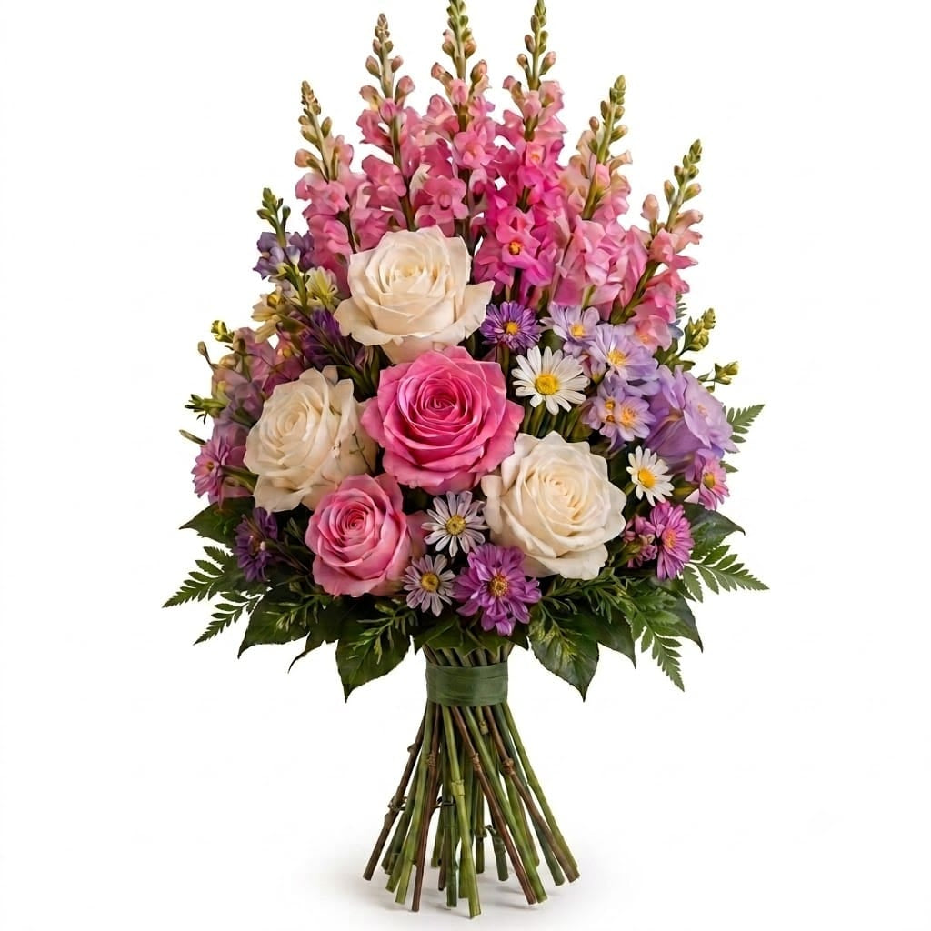 Artificial Mausoleum: Roses, Snapdragons & Asters (Pink, White & Lavender)