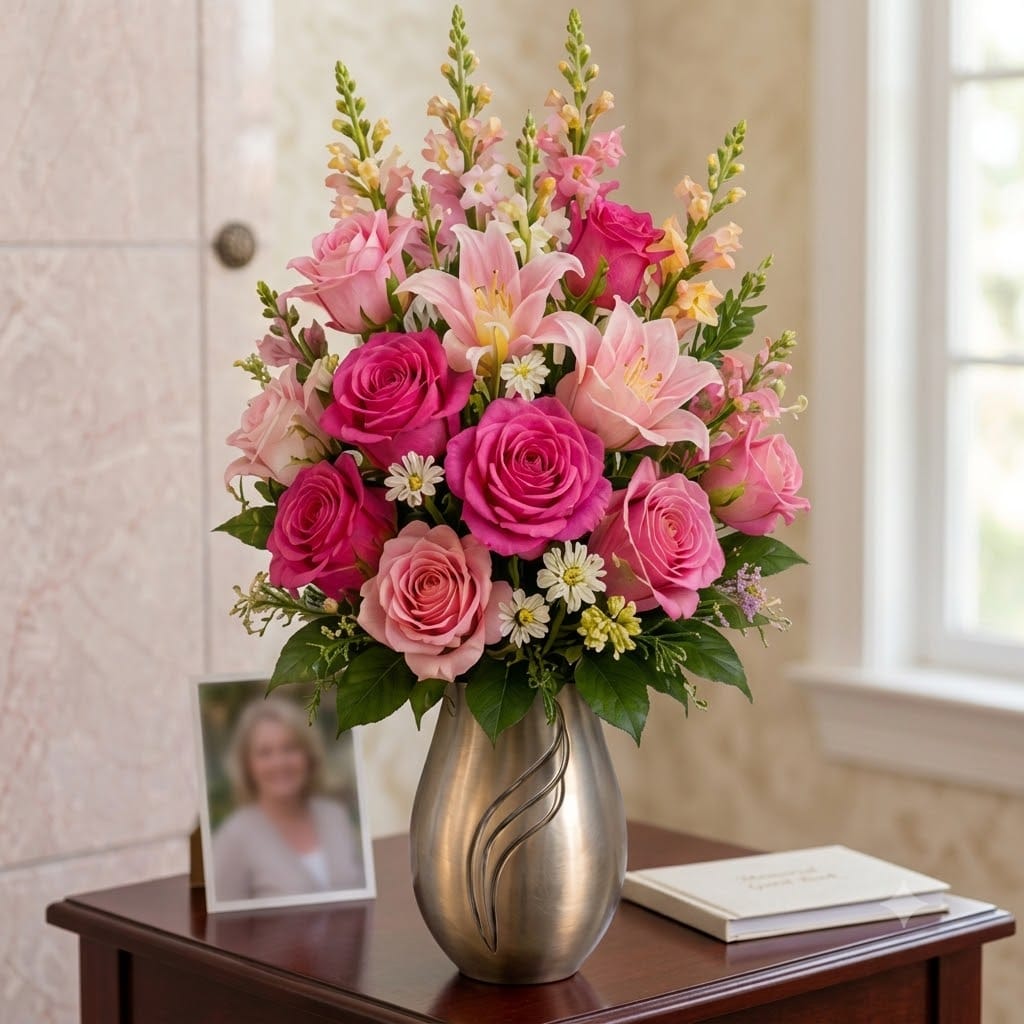 Artificial Mausoleum: Roses, Lilies & Snapdragons (Hot Pink & Pink)