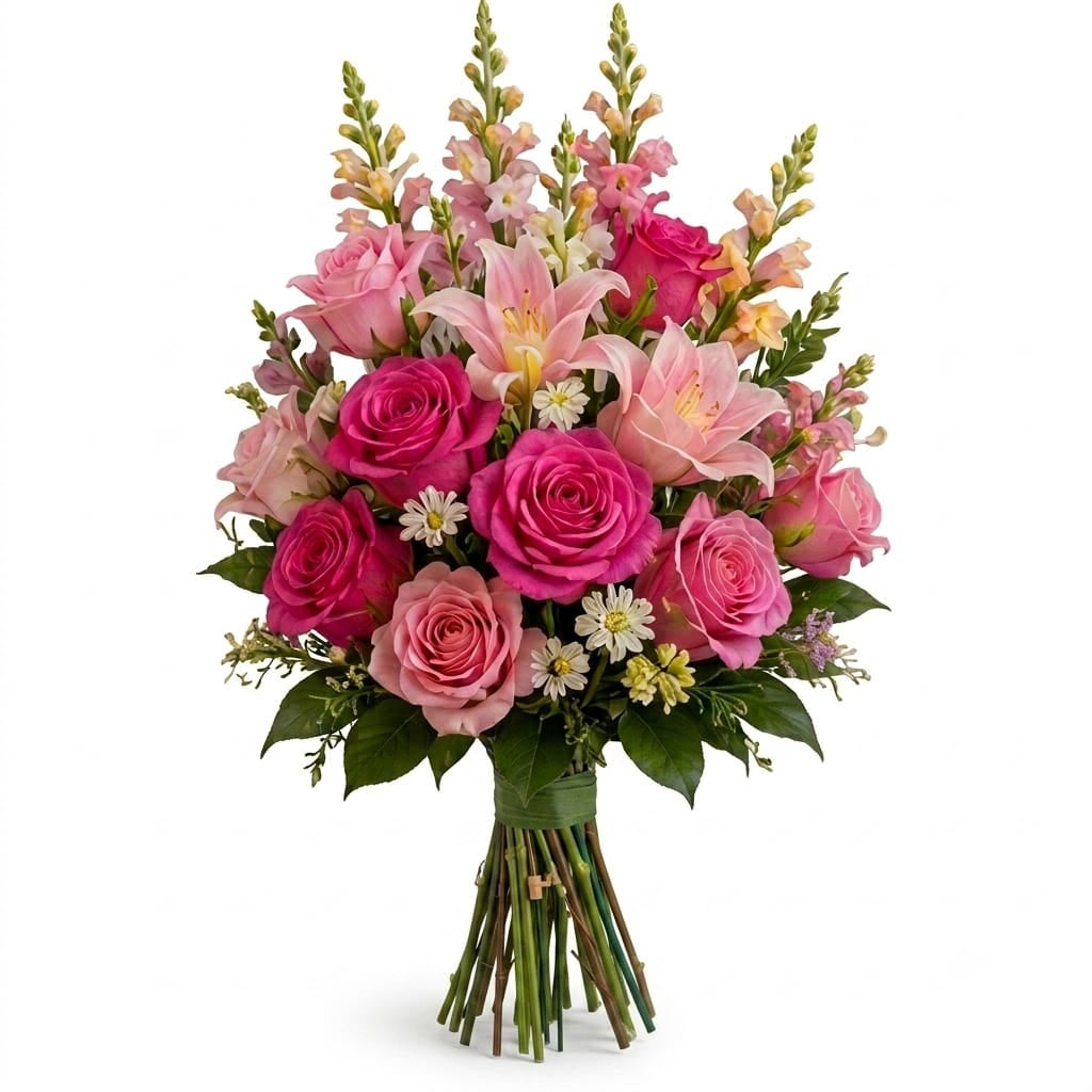 Artificial Mausoleum: Roses, Lilies & Snapdragons (Hot Pink & Pink)