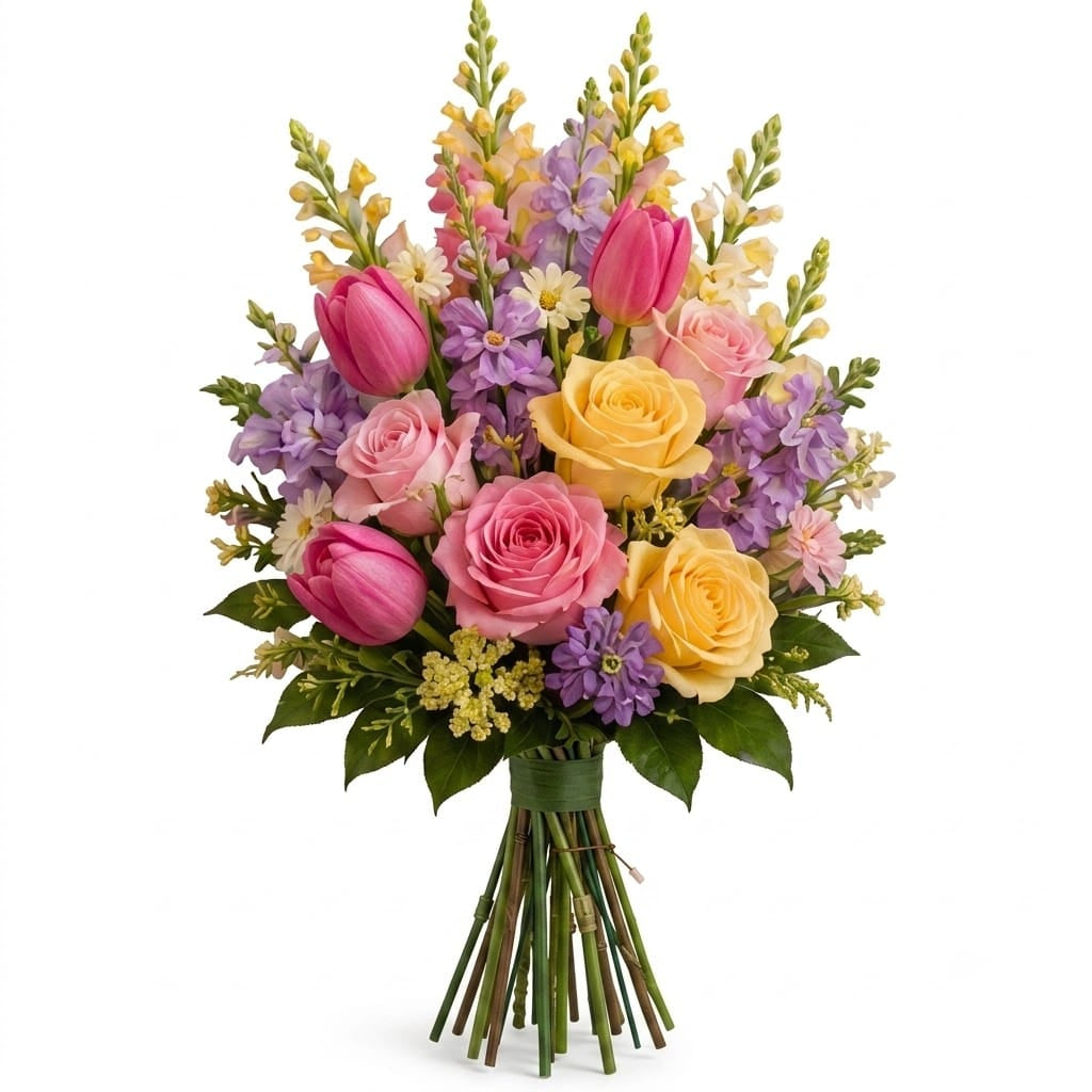 Artificial Mausoleum: Tulips, Roses & Snapdragons (Pink, Yellow & Lavender)