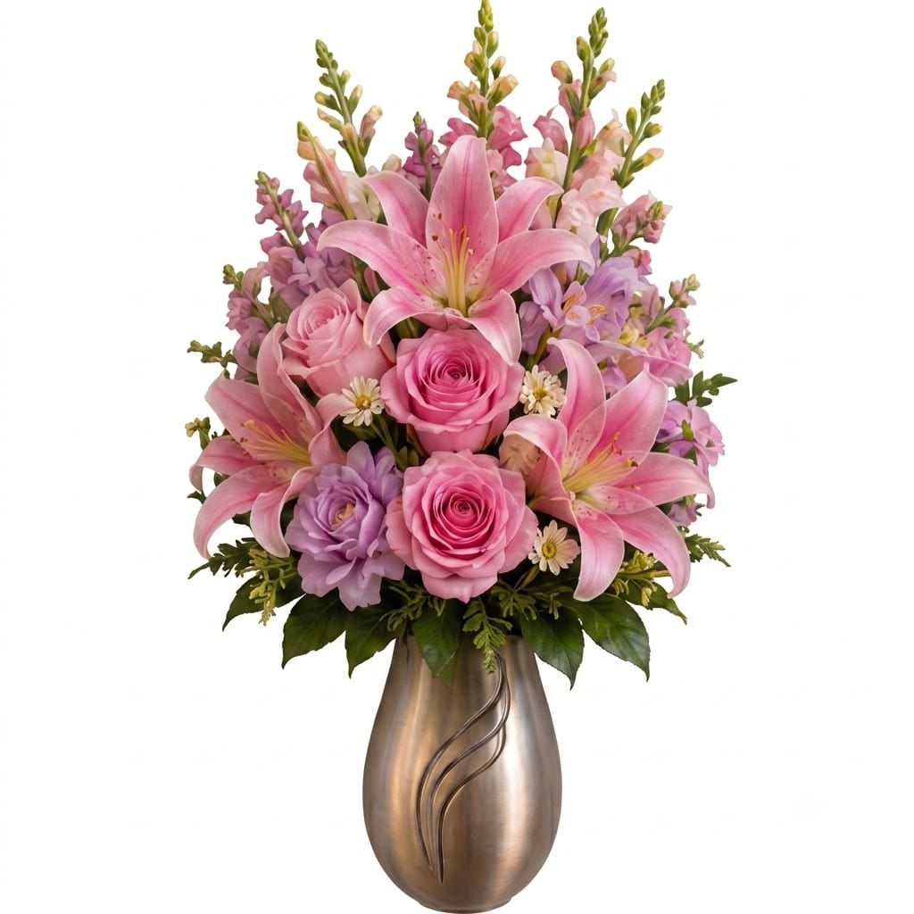 Artificial Mausoleum: Roses, Lilies & Snapdragons (Pink & Lavender)
