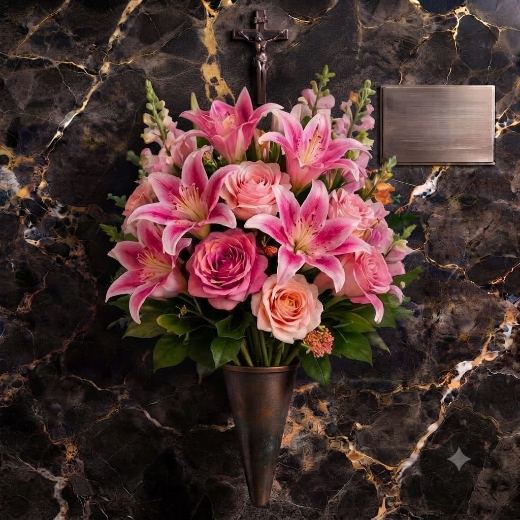 Artificial Mausoleum: Roses, Lilies & Snapdragons (Pink & Peach)