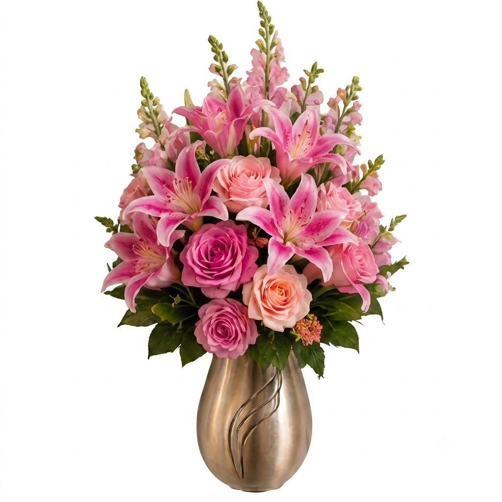 Artificial Mausoleum: Roses, Lilies & Snapdragons (Pink & Peach)