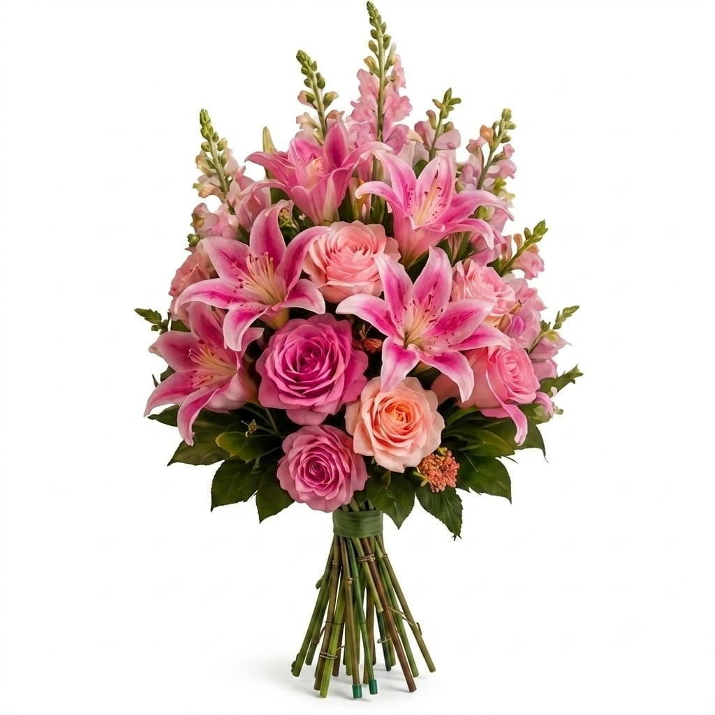 Artificial Mausoleum: Roses, Lilies & Snapdragons (Pink & Peach)